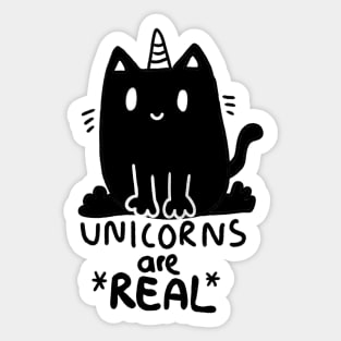 Unicorns are real ! cute, black caticorn Sticker